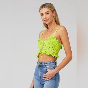 For Love & Lemons Women's Sadie Corset Top in Love Bird Green Size Small *Flaw